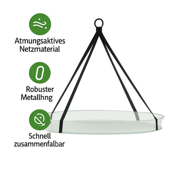 Hängendes Kräutertrocknungsnetz mit atmungsaktivem Netzmaterial, robustem Metallring und schneller Faltbarkeit