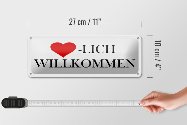 Blechschild Spruch 27x10 cm Herzlich Willkommen Herz Dekoration