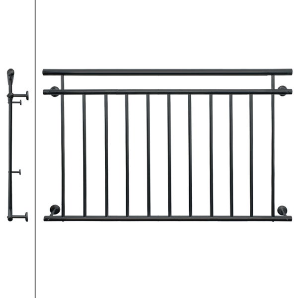 ECD Germany Französischer Balkon 90x156 cm mit 11 Füllstäben, Anthrazit matt & rau, Stahl pulverbeschichtet, Balkongeländer Stabgeländer Balkonbrüstung Balkongitter Fenstergeländer Außen Fenstergitter