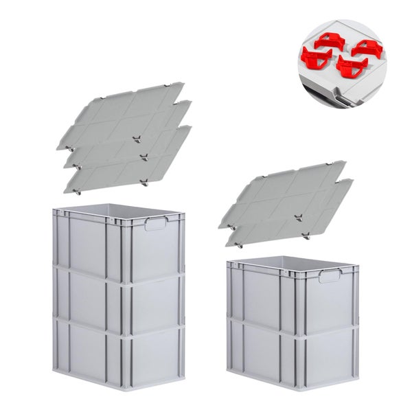 PROREGAL Spar Set 5x Eurobox Nextgen Economy Mit Auflagedeckel & 4x Schiebeschnappverschlüsse Rot Griffe Geschlossen HxBxT 32 x 40 x 60 cm 65 Liter