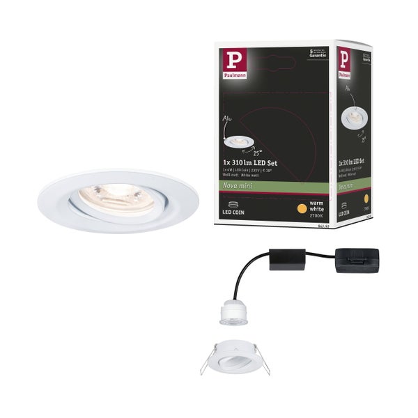 Paulmann LED Einbaustrahler Set Nova mini, schwenkbar, Aluminium, warmweiß 2700 Kelvin, 310 Lumen, Weiß matt
