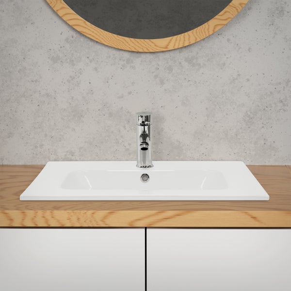 ML-Design Waschbecken aus Keramik Weiß 61x16,5x46 cm Eckig, Einbauwaschbecken mit Hahnloch und Überlauf, Aufsatzwaschbecken Einbauwaschtisch Waschschale Waschplatz Handwaschbecken, für das Badezimmer