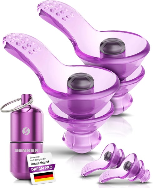 Senner ® DreamPro - Ohrstöpsel für ruhigen Schlaf - Gehörschutz ideal in lauten Umgebungen und für Seitenschläfer – Anti Schnarch Ear Plugs - Hypoallergen, mit 2 Größen, Alubehälter