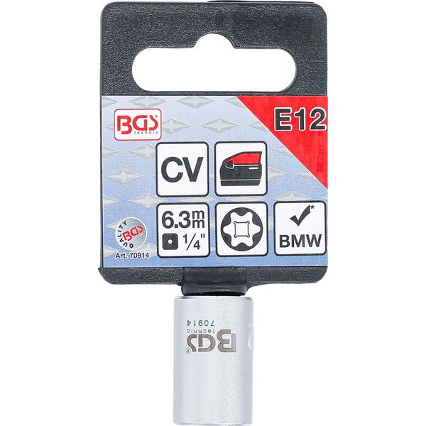 BGS Spezial-Steckschlüssel-Einsatz E-Profil Antrieb Innenvierkant 6,3 mm (1/4) SW E12 für BMW-Fensterheber - 70914