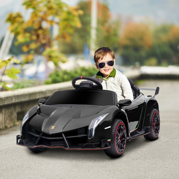 HOMCOM Kinder Elektroauto, 12V, mit Anzeige, Bluetooth, Musikfunktion, Fernbedienung, lamborghini Veneno, für 3-6 Jahre Kinder, 3-7 km/h, 82L x 48B x 56H cm, Kunststoff, Metall, Schwarz