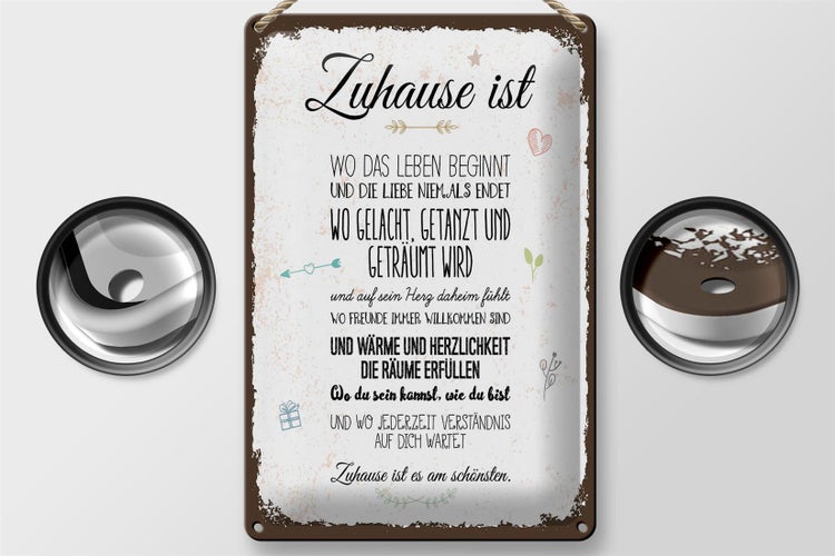 Blechschild Spruch Zuhause ist wo das Leben beginnt 20x30cm