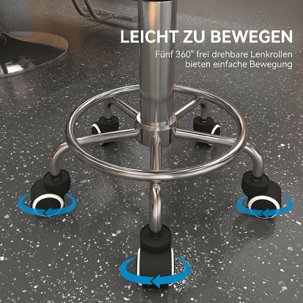 Metallfußkreuz eines Hockers mit fünf um 360 Grad drehbaren Lenkrollen für einfache Bewegung