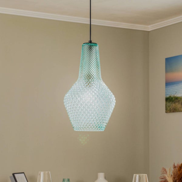 Lindby Pendelleuchte Drakar (Retro, Vintage Antik) in Blau aus Glas (1 flammig E27) - Hängelampe Esstischlampe Hängeleuchte Wohnzimmerleuchte