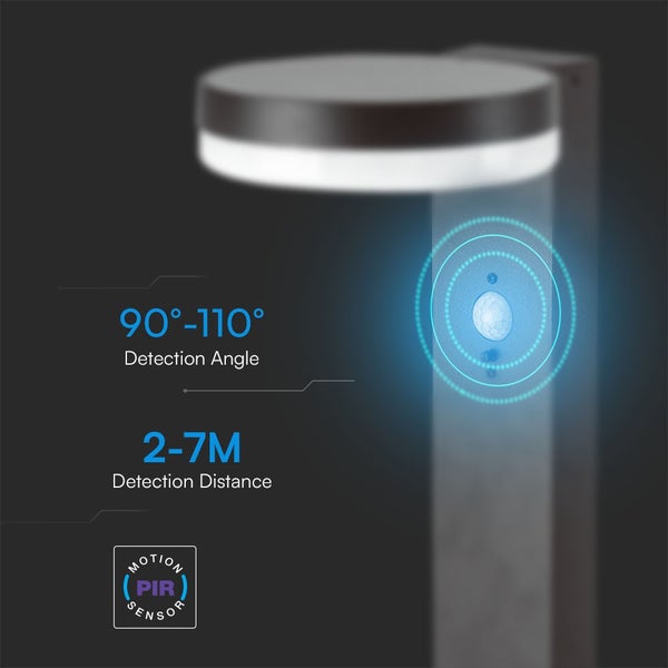 Darstellung des Erfassungswinkels von 90 bis 110 Grad und der Erfassungsdistanz von 2 bis 7 Metern der Bewegungsmelder-Aussenleuchte.