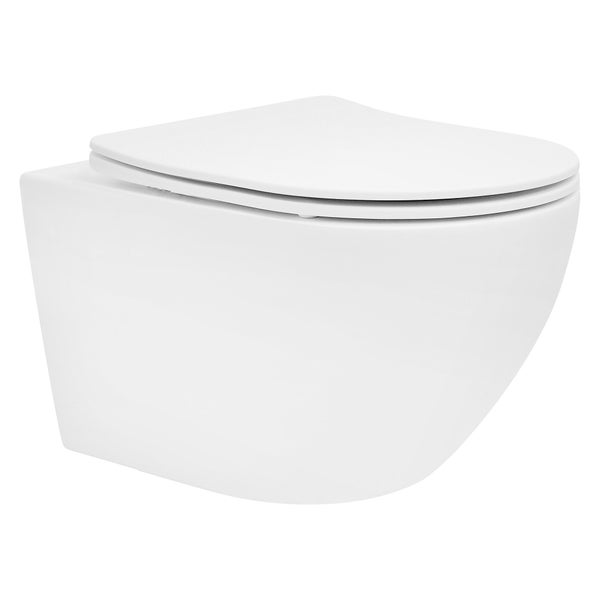 ECD Germany Spülrandloses Hänge WC weiß matt mit WC-Sitz abnehmbar aus Duroplast Softclose Absenkautomatik, Wand-WC Tiefspüler verlängerte Ausladung 52 cm, Design Toilette Sanitärkeramik, Tiefspül-WC