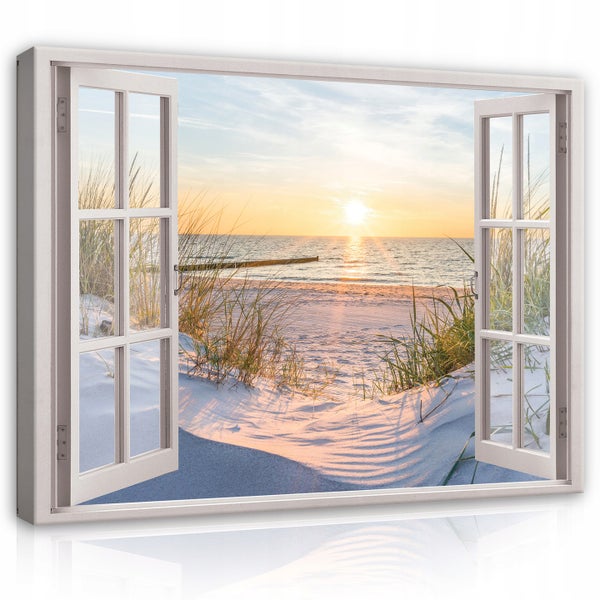 Bilder Fenster Strand Meer Modern Leinwandbild Wohnzimmer 120X80 cm