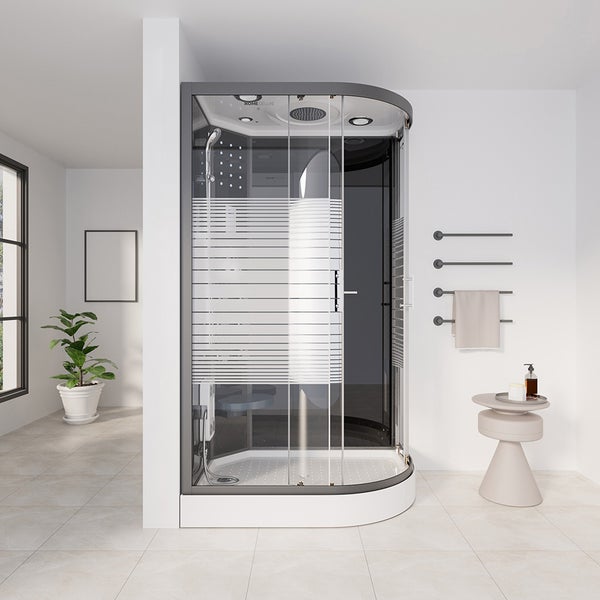 Home Deluxe - Komplettdusche BLACK PEARL - Maße: 120 x 80 cm Rechts - inkl. Regendusche, Radio und Zubehör I Duschtempel Fertigdusche, Dusche, Duschtempel