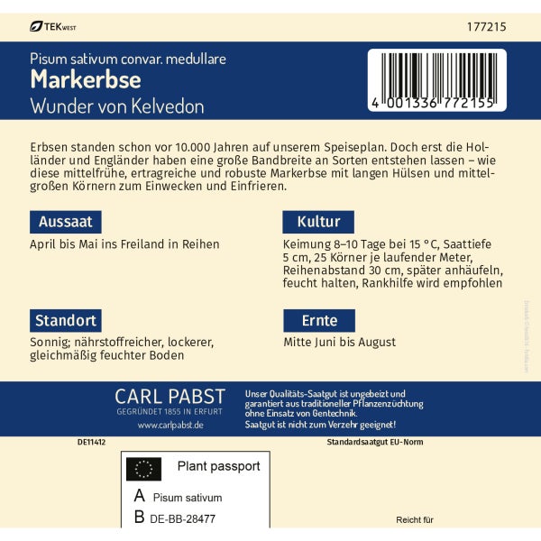 Markerbse mittelfrüh & sehr ertragreich Wunder von Kelvedon Samen von Pabst Keimkraft