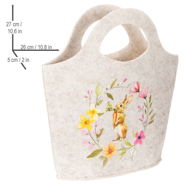 Dekorative Filztasche mit Hasenmotiv und Blumenmuster