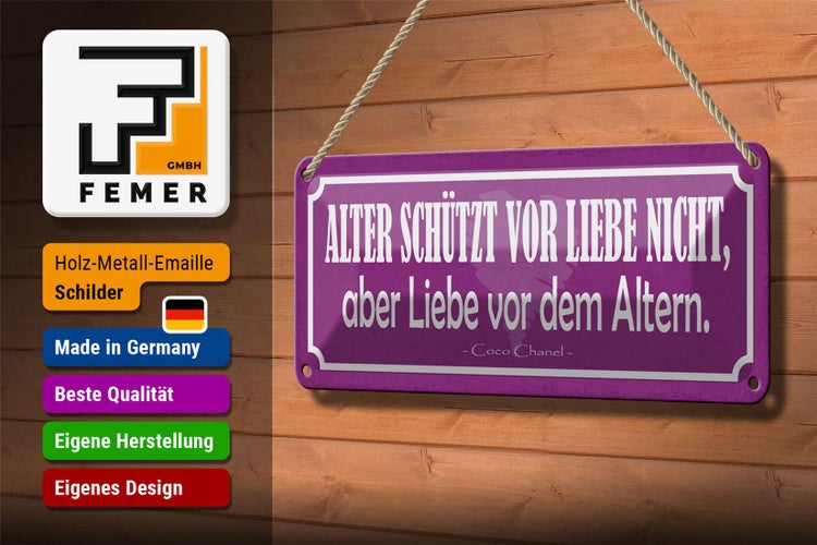 Blechschild Spruch 27x10cm Liebe vom Altern schützt nicht Dekoration