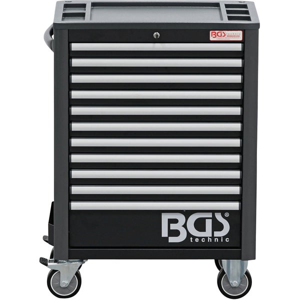 BGS technic Werkstattwagen aus Metall mit sieben Schubladen, Rollen und oberer Ablagefläche.
