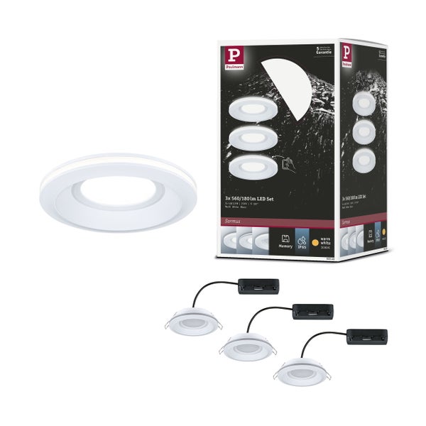 LED Einbauleuchte Sormus 3er-Set IP65 rund 100mm 3x4,8W / 1,5W 560lm / 180lm 230V 3000K Weiß