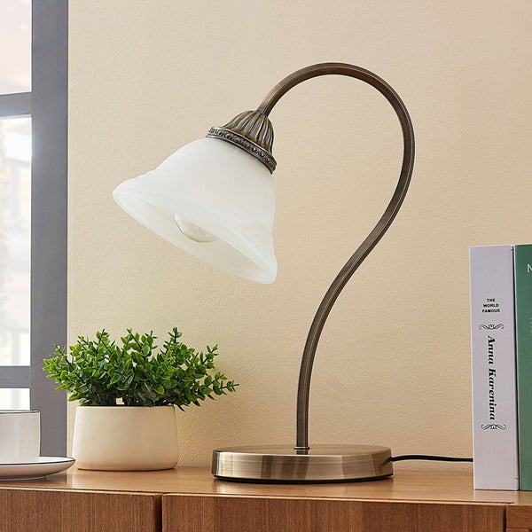 Lindby LED Tischlampe Mialina in Bronze aus Glas (1 flammig, E27) - Tischleuchte Schreibtischlampe Nachttischlampe Wohnzimmerleuchte