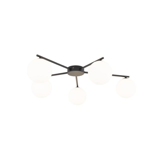 Deckenleuchte mit fünf kugelförmigen Lampenschirmen