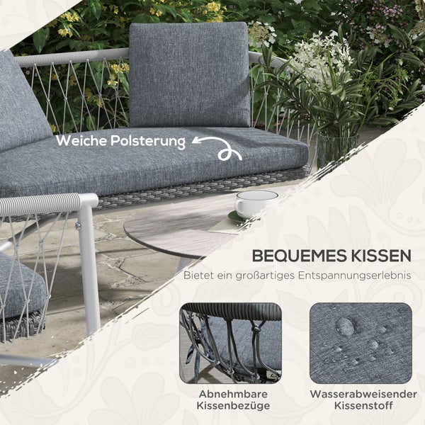 Outsunny 4 tlg. Gartenmöbel-Set, 121L x 68B x 67H cm, PE Rattan, Polyester, grau