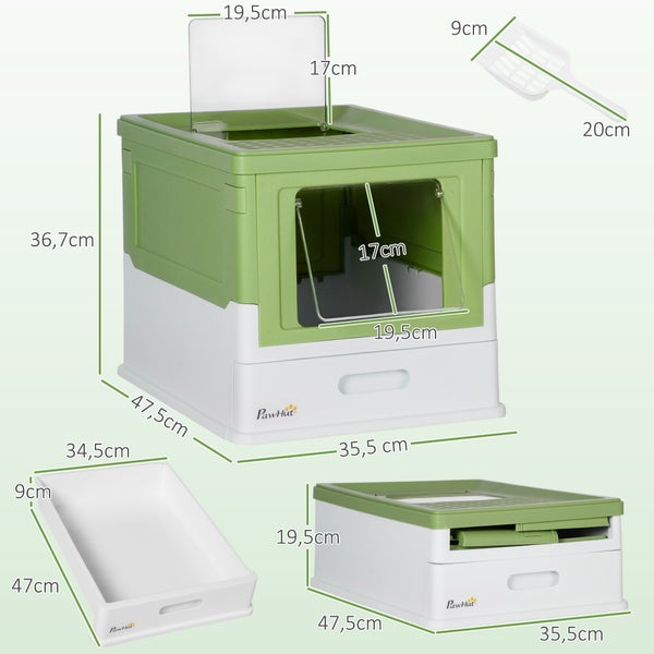 PawHut Katzentoilett, 47,5L x 35,5B x 36,7H cm, Kunststoff, Weiß+Grün