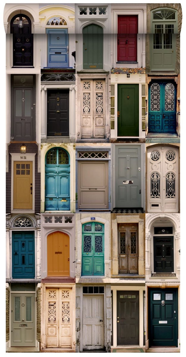 ESTAhome XXL-Vliestapete Vintage Türen Beige, Blau, Rot und Grün - 50 x 900 cm - 158504