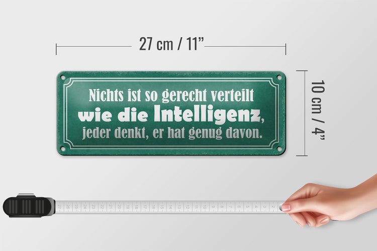 Blechschild Spruch 27x10cm Intelligent gerecht verteilt Dekoration