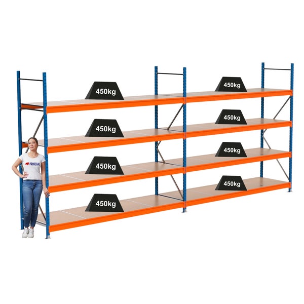 Regal mit vier Ebenen und einer maximalen Traglast von 450 Kilogramm pro Ebene