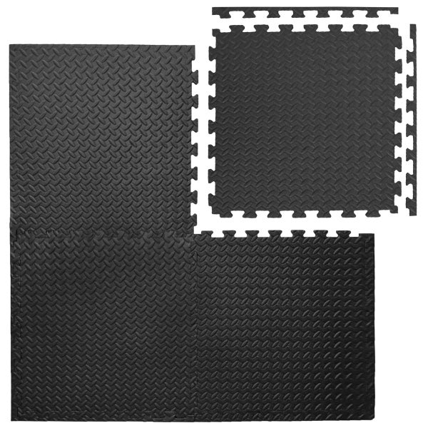 4er Set 2cm Bodenschutzmatten 63x63 cm Fitnessmatte mit Rand Schwarz