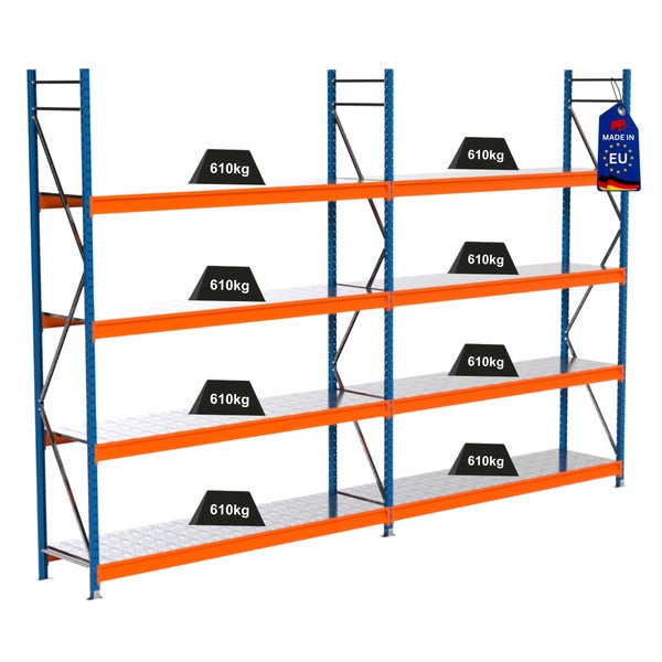 Lagerregal mit hoher Traglast und Etikett Made in EU