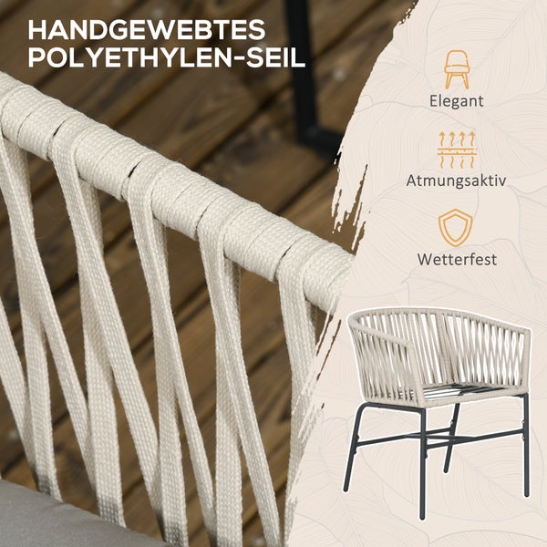 Outsunny Gartenstühle 2er-Set, mit Kissen, im Boho-Stil, 57 x 60 x 71 cm, Stahl, Polyeste, Beige