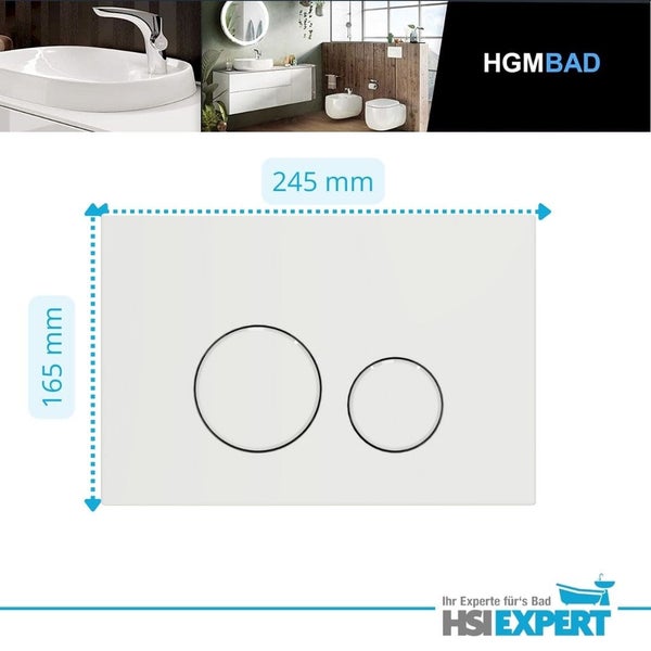 Betätigungsplatte für Spülkasten mit zwei Tasten und Größenangabe