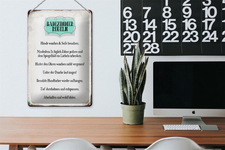 Blechschild Spruch 20x30cm Badezimmer Regeln Hände waschen