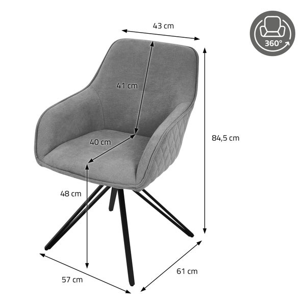 ML-Design Esszimmerstuhl drehbar aus Textil Webstoff, Grau, Wohnzimmerstuhl mit Armlehne & Rückenlehne, 360° Drehstuhl, Polsterstuhl mit Metallbeine, Ergonomische Sessel, Küchenstuhl Loungesessel