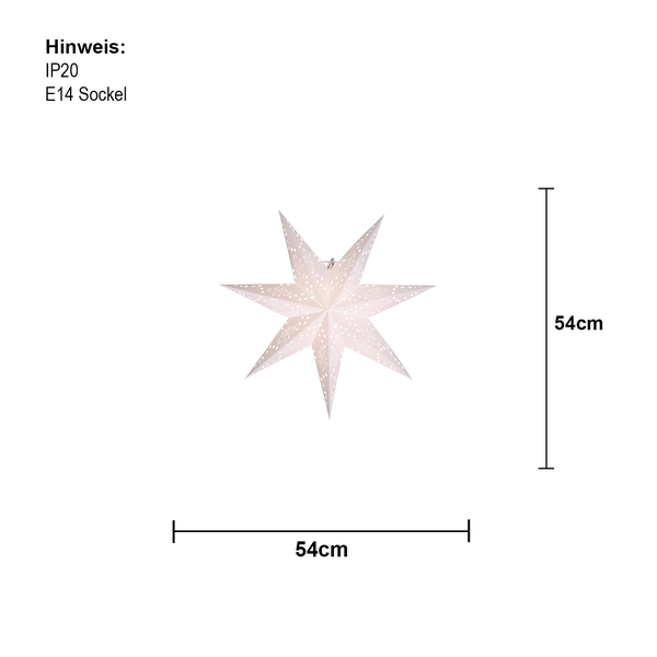 Papierstern mit E14 Fassung, 54 cm Durchmesser, Schutzart IP20