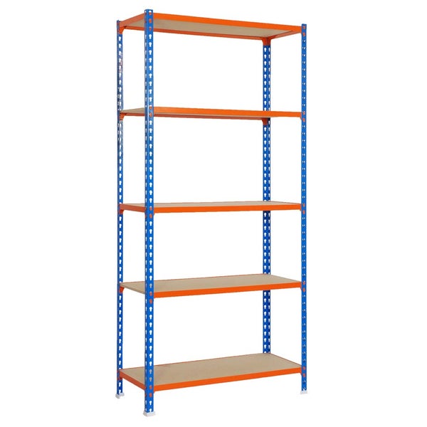 PROREGAL Schwerlastregal Muli HxBxT 180 x 90 x 50 cm 5 Fachböden Fachlast 150 kg Blau-Orange