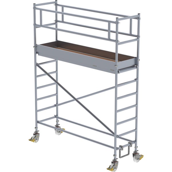 Fahrgerüst aus Metall mit Arbeitsplattform und Rollen