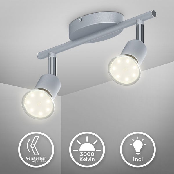 Deckenstrahler - 5,8W, 520lm, LED, schwenkbar, GU10, warmweiß, silberfarbig