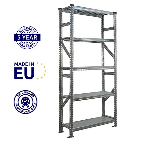 Metallregal mit fünf Regalböden, fünf Jahre Garantie, hergestellt in der EU, TÜV-geprüft