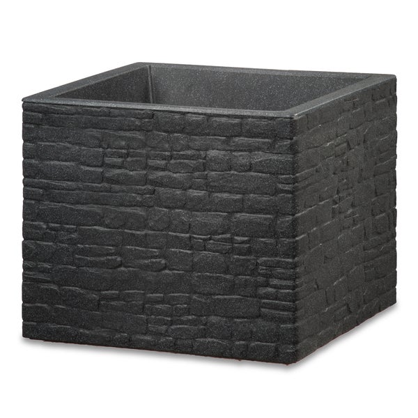 Scheurich Muretto 30, Pflanzgefäß/Blumentopf/Pflanzkübel, viereckig,  aus Kunststoff Farbe: Stony Black, 28 cm Durchmesser, 27 cm hoch, 18 l Vol.