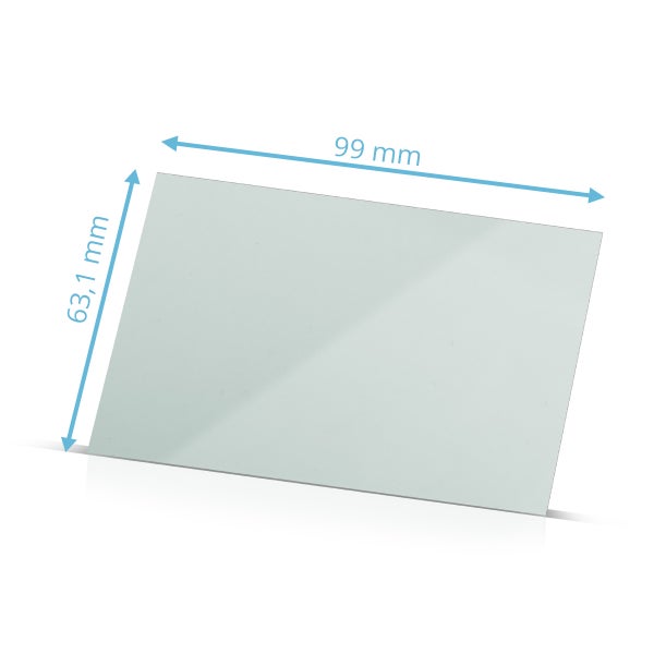 Glasscheibe mit den Maßen 99 mm mal 63,1 mm
