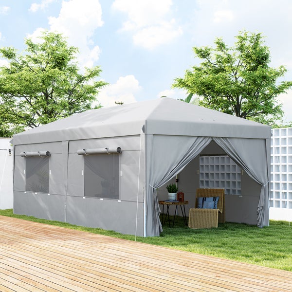 Outsunny Pavillon ca. 3x6m, wasserabweisend Stabil Winterfest Pop-up Faltpavillon, UV Schutz 50+, Faltbar Partyzelt Gartenzelt mit 6 Seitenteilen Tasche Gartenpavillon für Camping Garten, Hellgrau