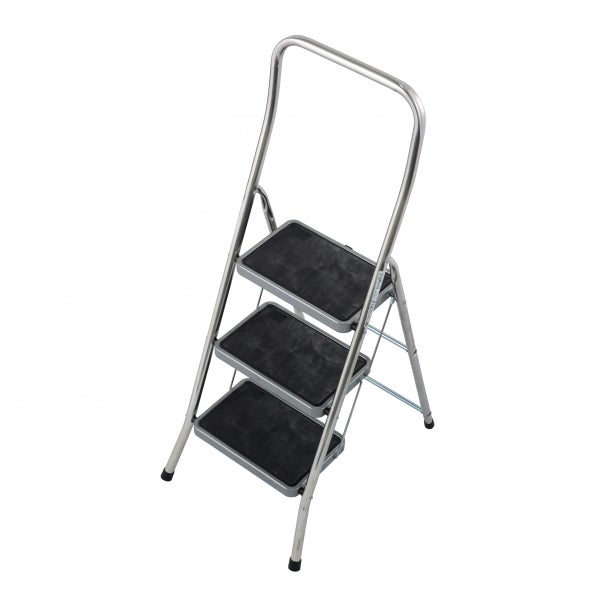 Dreistufige Haushaltsleiter aus Metall mit Griff