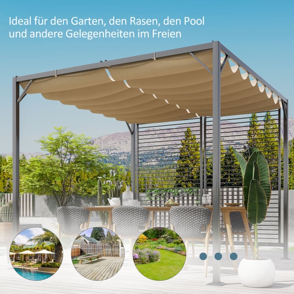 Outsunny Pavillon mit einstellbarem Stoffdach, Überdachung, 300 x 280 x 238 cm, Polyester, Beige