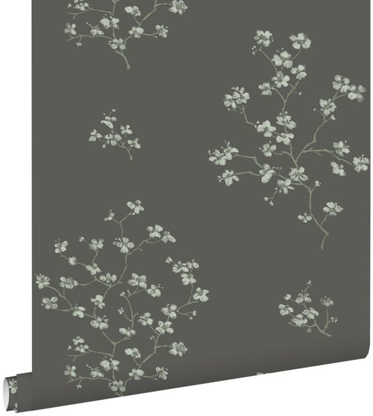 ESTAhome Tapete Blütenzweige Schwarz - 53 cm x 10.05 m - 148737