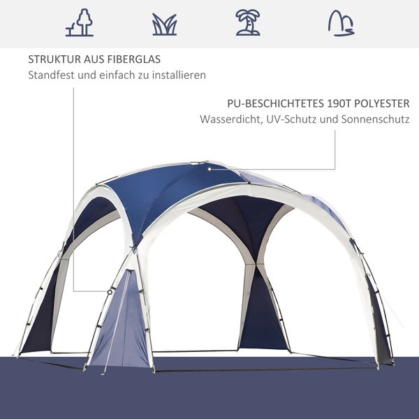 Outsunny Sonnenschutzdach, Kuppelzelt,  Kuppelpavillon für 6 bis 8 Personen, Partyzelt für Terrasse, Balkon, 3,5 x 3,5 x 2,22 m, Polyester, Blau