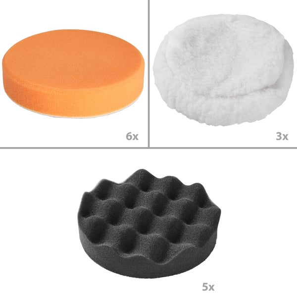 28-teiliges Exzenter Poliermaschinen-Set tectake  inklusive Lackpolitur, 2 Mikrofasertüchern, Wischer, Schwamm, Handschuh und 2 Ersatzkohlen 810 W schwarz/rot