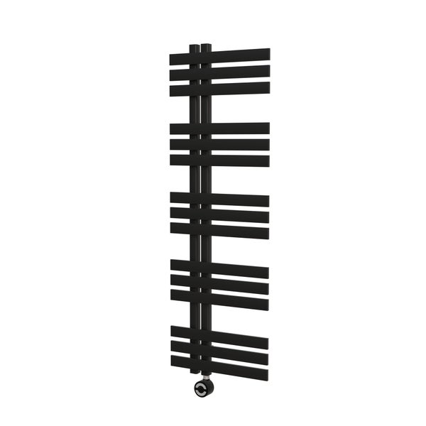 Schwarzer Badheizkörper mit horizontalen Heizstäben