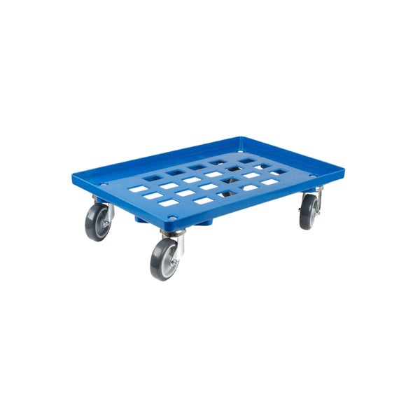 PROREGAL Transportroller für Euroboxen 60 x 40 cm mit Gummiräder Blau Gitter/Rasterdeck 4 Lenkrollen Traglast 300 kg