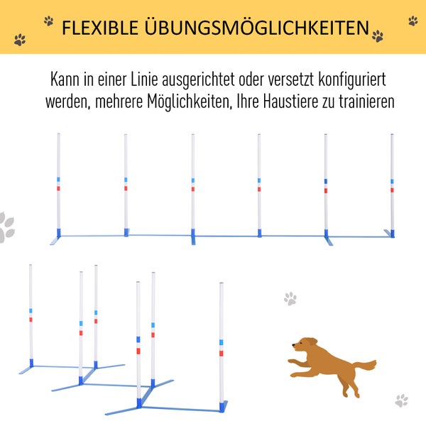PawHut Agility-Ausrüstung, 305L x 60T x 94H cm, PE-Kunststoff, Weiß+Blau
